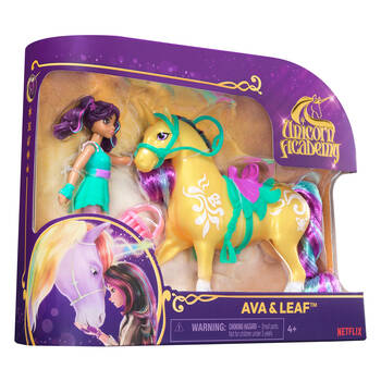 Unicorn Academy Small Doll Ava and  Leaf Set Rider and Unicorn Ages 4y+