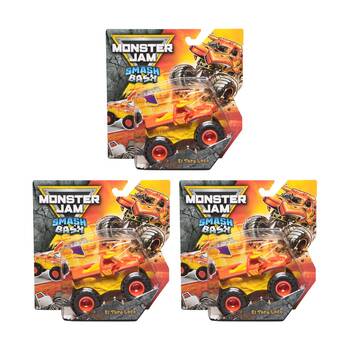 3PK Monster Jam Smash & Bash Diecast Monster-Trucks Kids Toy 1:64 3y+ Assorted