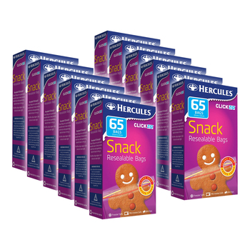 12x 65pc Hercules 15x10cm Click Zip Everyday Resealable Snack Bags