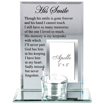 His Smile...Candle Holder 18x13 cm 2x3 inch Keepsake Tribute display