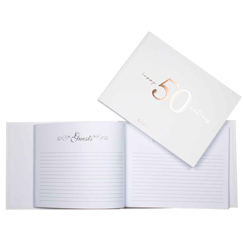50th Rose Gold Guest Book Rose Gold Text 23x18cm Birthday Keepsake