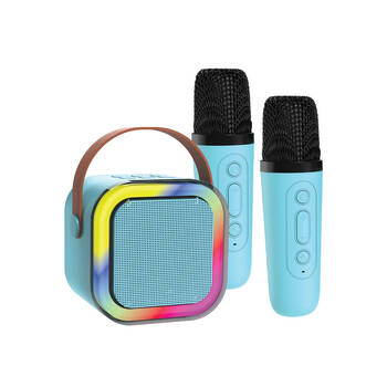 Laser Mini Karaoke Bluetooth Speaker w/ 2xWireless Microphones Blue