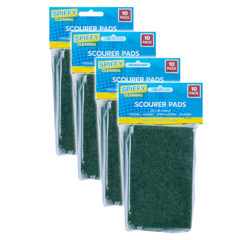 4x 10pk Spiffy Cleaning 13.5x8.5cm Scourer Pads Kitchen Cleaning Tool - Green