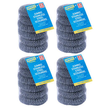 4x 6PK Spiffy Jumbo Stainless Steel Scourers