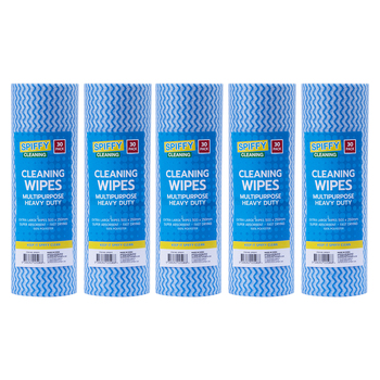 5x 30pk Spiffy Cleaning 100% Polyester 50x25cm Super Absorbent Cleaning Wipes - Blue