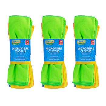 3x 10pk Spiffy Cleaning 40x40cm Microfibre Cloths Kitchen Cleaning Towel Assort