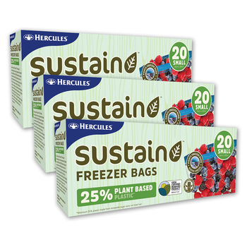 3x 20pc Hercules Sustain Plant Based Resealable Freezer Bags 