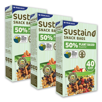 3x 40pc Hercules Sustain Plant Based Resealable Snack Bags