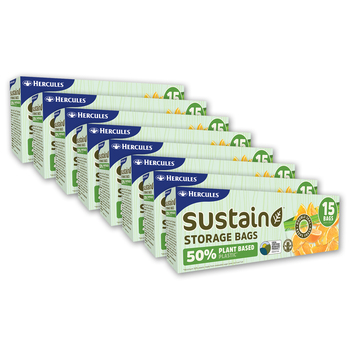8x 15pc Hercules Sustain Plant Based Resealable Storage Bags 