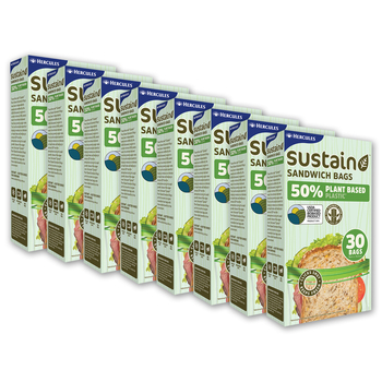 8x 30pc Hercules Sustain Plant Based Resealable Sandwich Bags