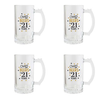4PK Splosh Sip Celebration 21st Birthday Beer Glass 470ml - Clear