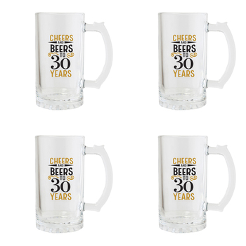 4PK Splosh Sip Celebration 30th Birthday Beer Glass 470ml - Clear