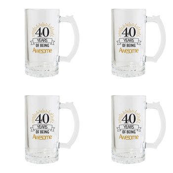 4PK Splosh Sip Celebration 40th Birthday Beer Glass 470ml - Clear