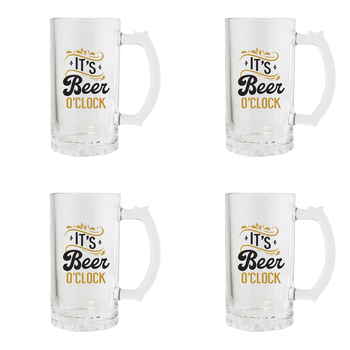 4PK Splosh Sip Celebration Beer O'Clock Beer Glass 470ml - Clear