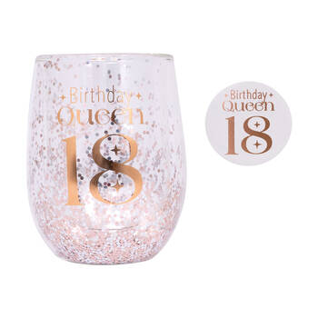 Splosh Celebration 18th Glitter Stemless Glass & Badge Set 10x12cm