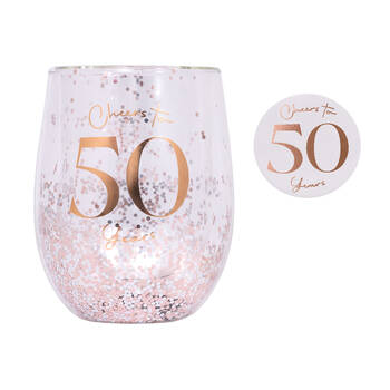 Splosh Celebration 50th Glitter Stemless Glass & Badge Set 10x12cm
