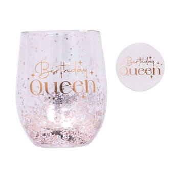 Splosh Celebration Birthday Glitter Stemless Glass & Badge Set 10x12cm