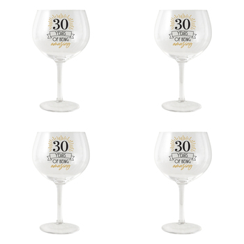 4PK Splosh Sip Celebration 30th Balloon Glass 675ml - Clear