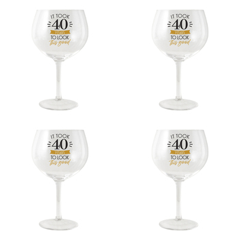 4PK Splosh Sip Celebration 40th Balloon Glass 675ml - Clear