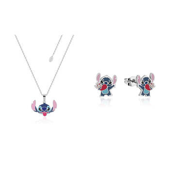 2pc Couture Kingdom Disney Lilo and Stitch Heart Stud Earrings & Necklace Silver