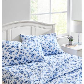 Laura Ashley Emelisa Double Flannelette Sheet Set - Porcelain Blue