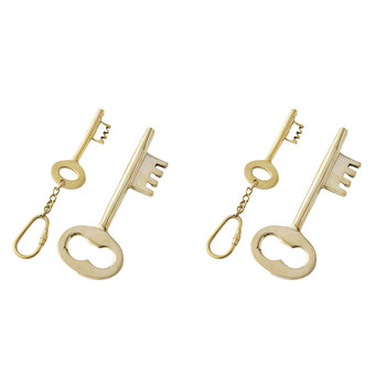 2PK 2pc Pilbeam Living Brass Key Bottle Opener & Keyring Set Home Decor - Gold