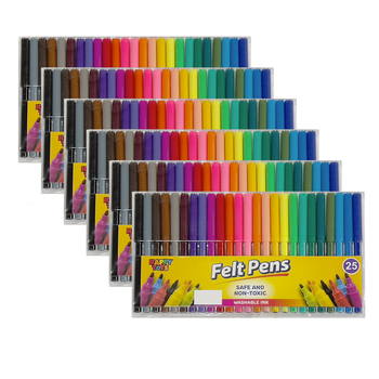 6x25pc Happy Toys Felt Pen Washable Ink Colouring Kids/Childrens Markers