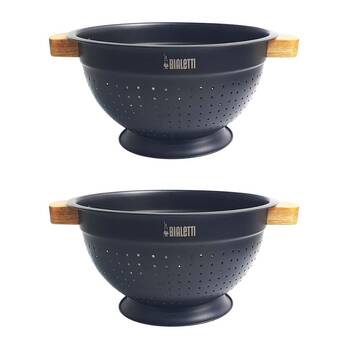 2PK Bialetti St. Clare Colander Non Stick Coated Stainless Steel Black