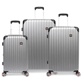 3pc Swisstech Exhibition 22/26/30" Suitcase Luggage Set w/Wheels Silver