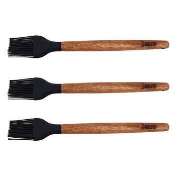3PK Bialetti St. Clare Black Silicone Brush w/ Acacia Handle Kitchen Baking 
