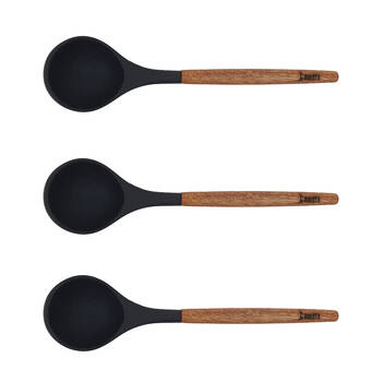 3PK Bialetti St. Clare Silicone Ladle Cooking Utensil w/ Acacia Handle 31cm Black