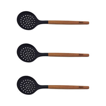 3PK Bialetti St. Clare Silicone Skimmer Cooking Utensil w/ Acacia Handle 31cm Black