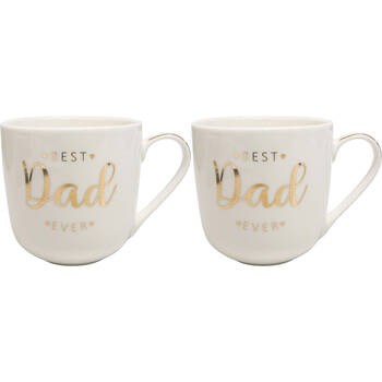 2PK LVD New Bone China Dad Gift Mug Drinking Cup 9.5x5x9.5cm White/Gold