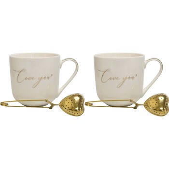 2x 2pc LVD New Bone China Gift Mug And Diffuser Set 9.5x5x9.5cm Love You