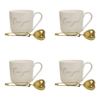 4x 2pc LVD New Bone China Gift Mug And Diffuser Set 9.5x5x9.5cm Love You