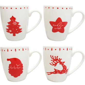 4pc LVD Christmas New Bone China Drinking Mugs Gift Set 5.5x10cm Red/White