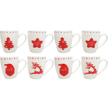 2x 4pc LVD Christmas New Bone China Drinking Mugs Gift Set 5.5x10cm Red/White