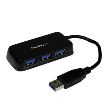 Four Port External USB 3 Mini Hub w built-in cable