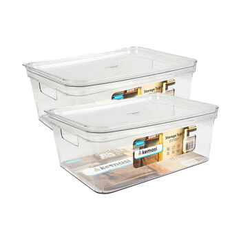 2PK Kemasi Clear Pantry Storage Organisation Tub W/Lids Medium