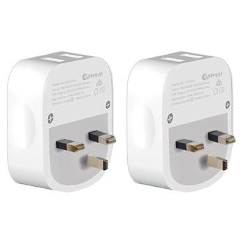 2PK Sansai Travel Adaptor w/ 2 x USB Ports - AU/UK Region