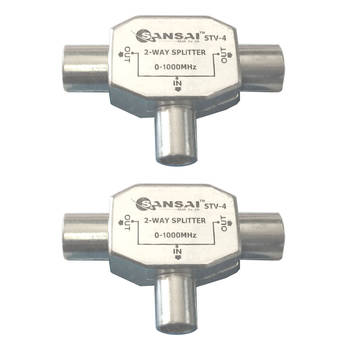 2x PAL/TV/FM Radio 2 Way Antenna Splitter Coax Adapter