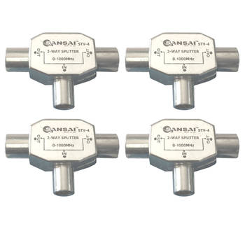 4x PAL/TV/FM Radio 2 Way Antenna Splitter Coax Adapter
