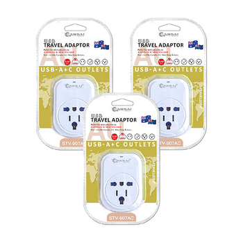 3PK Sansai Worldwide Travel Adaptor USB-C+A UK/USA/Europe to AU/NZ Plug