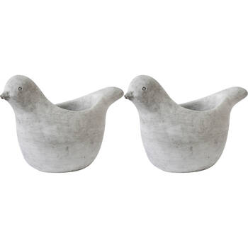 2PK LVD Cement Outdoor/Indoor Planter Pot Bird Large 25x12cm White Grey