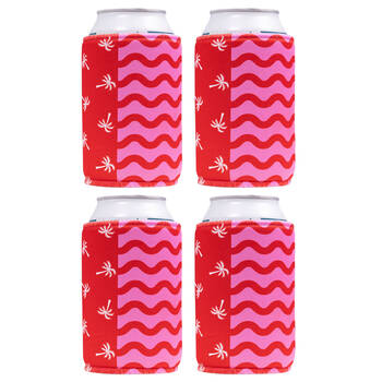 4PK Splosh Summer Waves Neoprene Insulated Stubby Holder Drink Cooler 12cm Pink