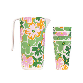 Splosh Summer Pop Bamboo Melamine 1395ml Jug w/ 4x Drink Cup Green