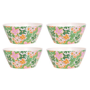 4PK Splosh Summer Pop Bamboo Melamine Salad Serving Bowl 24cm Round Green