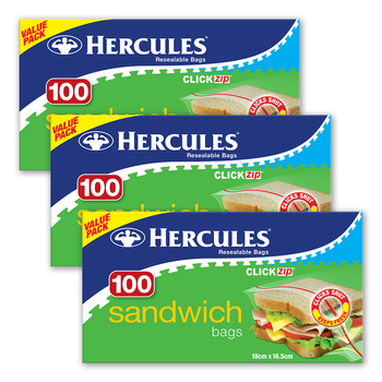 3x 100pc Hercules ClickZip Sandwich Bags