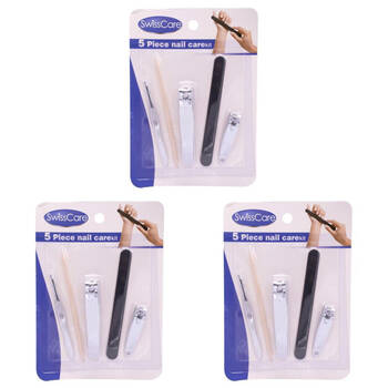 3x 5pc SwissCare Stainless Steel Nail Clipper Manicure Pedicure Care Kit Silver