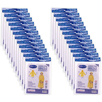 24PK SwissCare Reusable Windproof Hooded Rain Coat Jacket Adult's Yellow